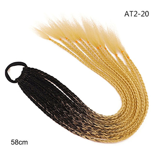 Hair Color Gradient Dirty Braided Ponytail Elastic Hair Band Rubber Headband 60cm