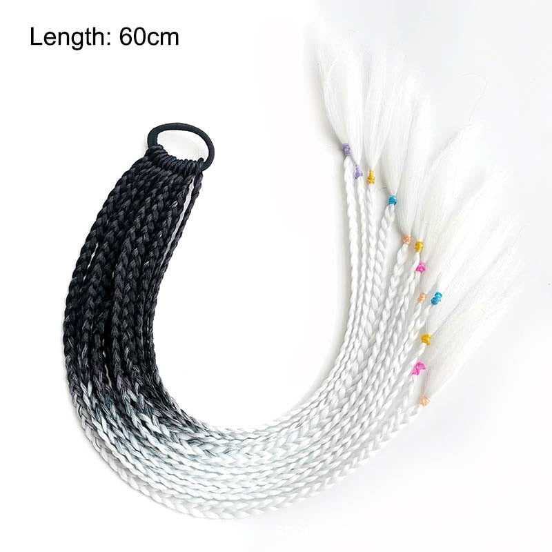 Hair Color Gradient Dirty Braided Ponytail Elastic Hair Band Rubber Headband 60cm