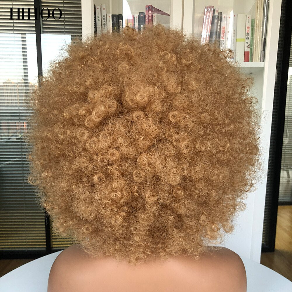 Short Hair Afro Kinky Curly Wig With Bangs Women's wigs Cosplay Blonde Wig Pink Synthetic Wig Halloween Black Wig Blue Red Brown
