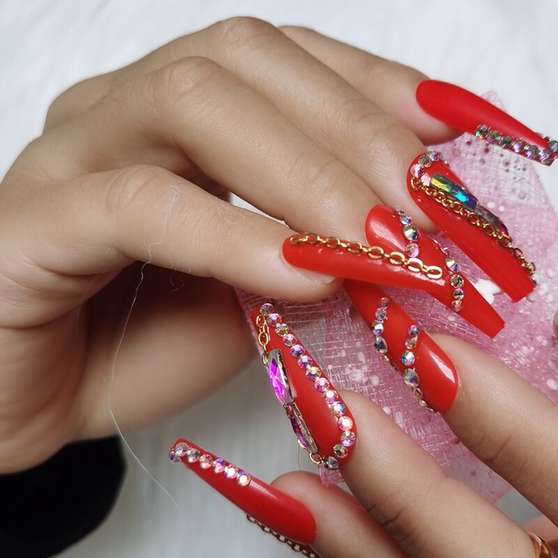 24pcs luxury jewelry long ballet coffin fake nails crystal diamond Transparent
