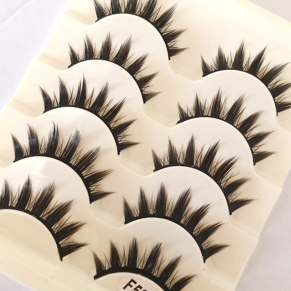 Natural Long Cosplay Cross Strip False Eyelashes Black Eye Lashes 5pair