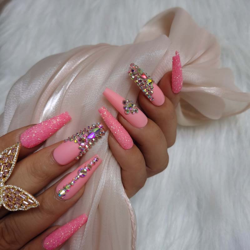 24pcs luxury jewelry long ballet coffin fake nails crystal diamond Transparent