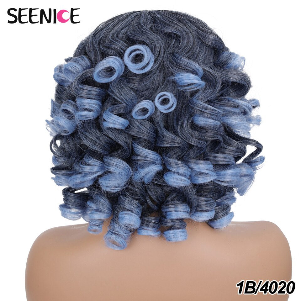 Short Hair Afro Kinky Curly Wigs With Bangs For Black Women Fluffy Synthetic African Ombre Glueless Cosplay Natural Brown Wigs