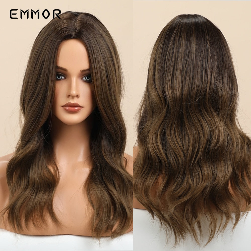 Synthetic Women Long Wavy Wigs Brown with Blonde Wigs Natural Wavy Heat Resistant Wig for Women Wigs