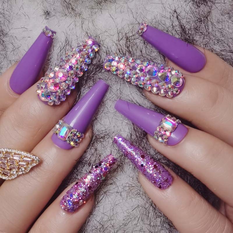 24pcs luxury jewelry long ballet coffin fake nails crystal diamond Transparent