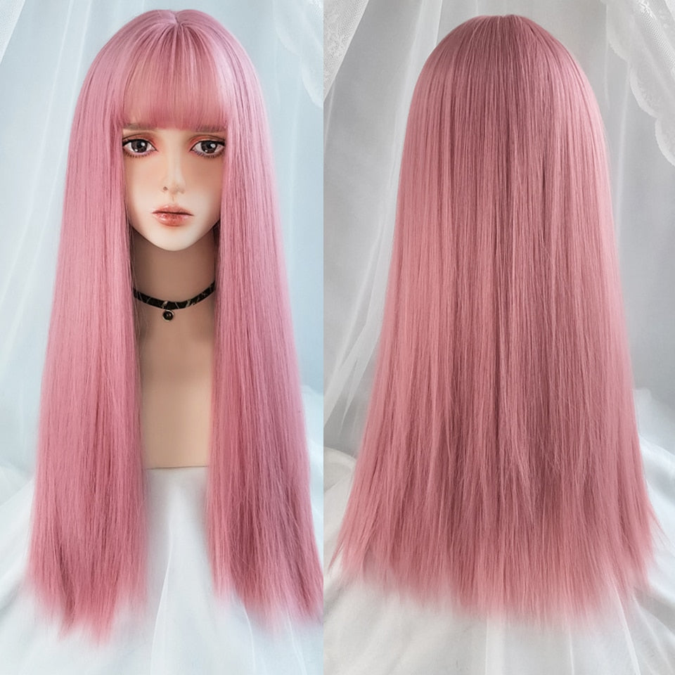 lolita wigs Long straight wigs lady gray blue high temperature resistant synthetic wig cosplay party natural wig