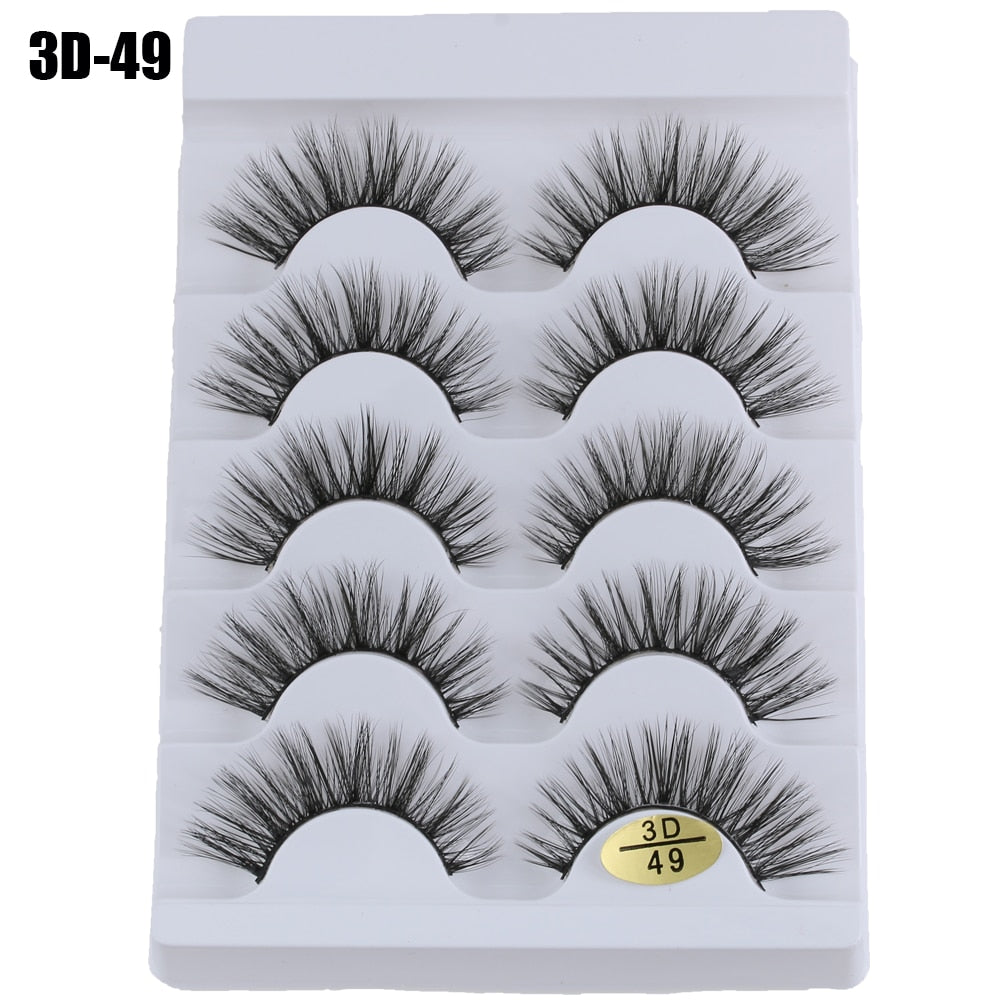 5 Pairs 3D Faux Mink Hair False Eyelashes Wispies Fluffies Drama Natural Long Soft Handmade Cruelty-free Black Lashes