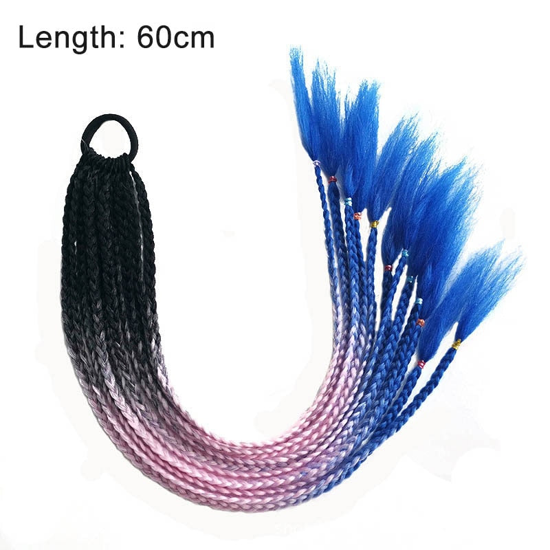 Hair Color Gradient Dirty Braided Ponytail Elastic Hair Band Rubber Headband 60cm