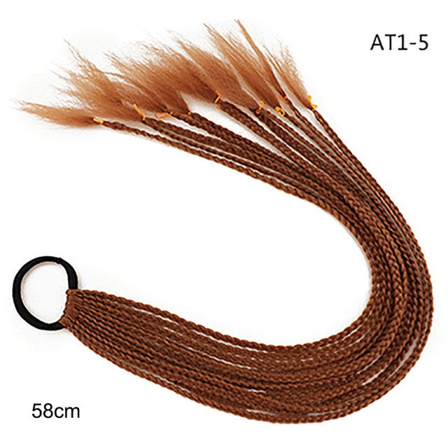 Hair Color Gradient Dirty Braided Ponytail Elastic Hair Band Rubber Headband 60cm
