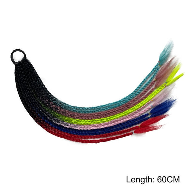 Hair Color Gradient Dirty Braided Ponytail Elastic Hair Band Rubber Headband 60cm