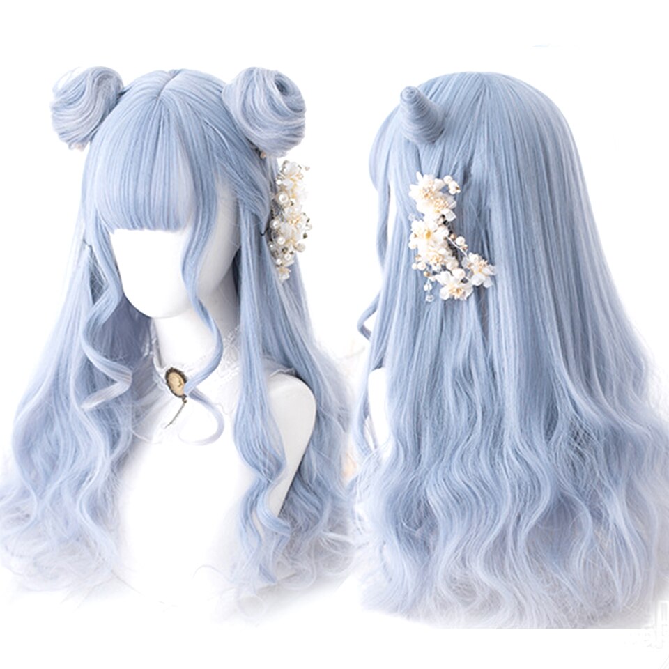 lolita wigs Long straight wigs lady gray blue high temperature resistant synthetic wig cosplay party natural wig