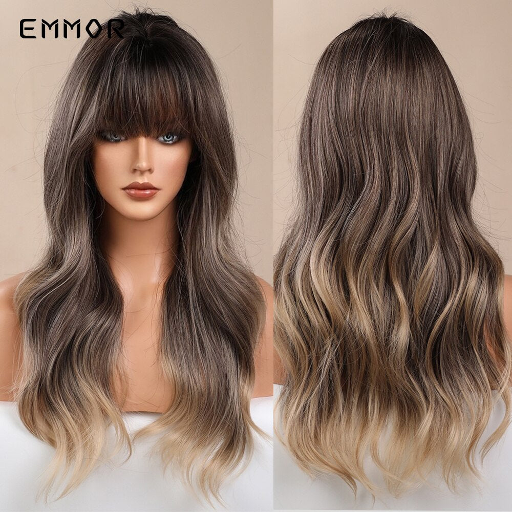 Synthetic Purple Wigs for Women Cosplay Party Lolita Wigs Bangs High Temperature Fiber  Natural  Long Body Wave Hair Wigs