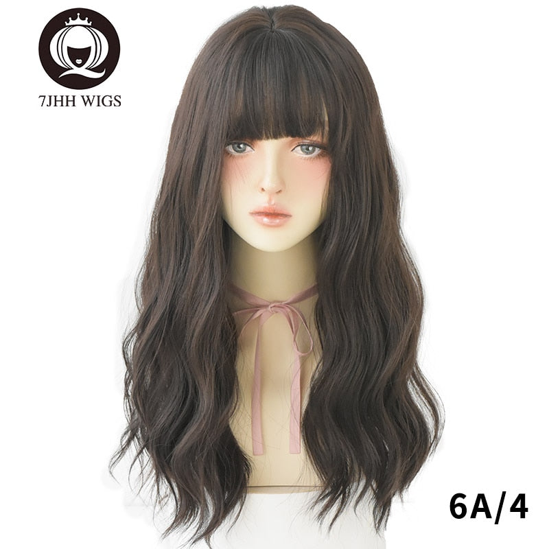 WIGS Pink Brown Lolita Wig Long Two Colors Realistic Cosplay Wigs With Bangs For Women Wavy Wigs Synthetic Hair
