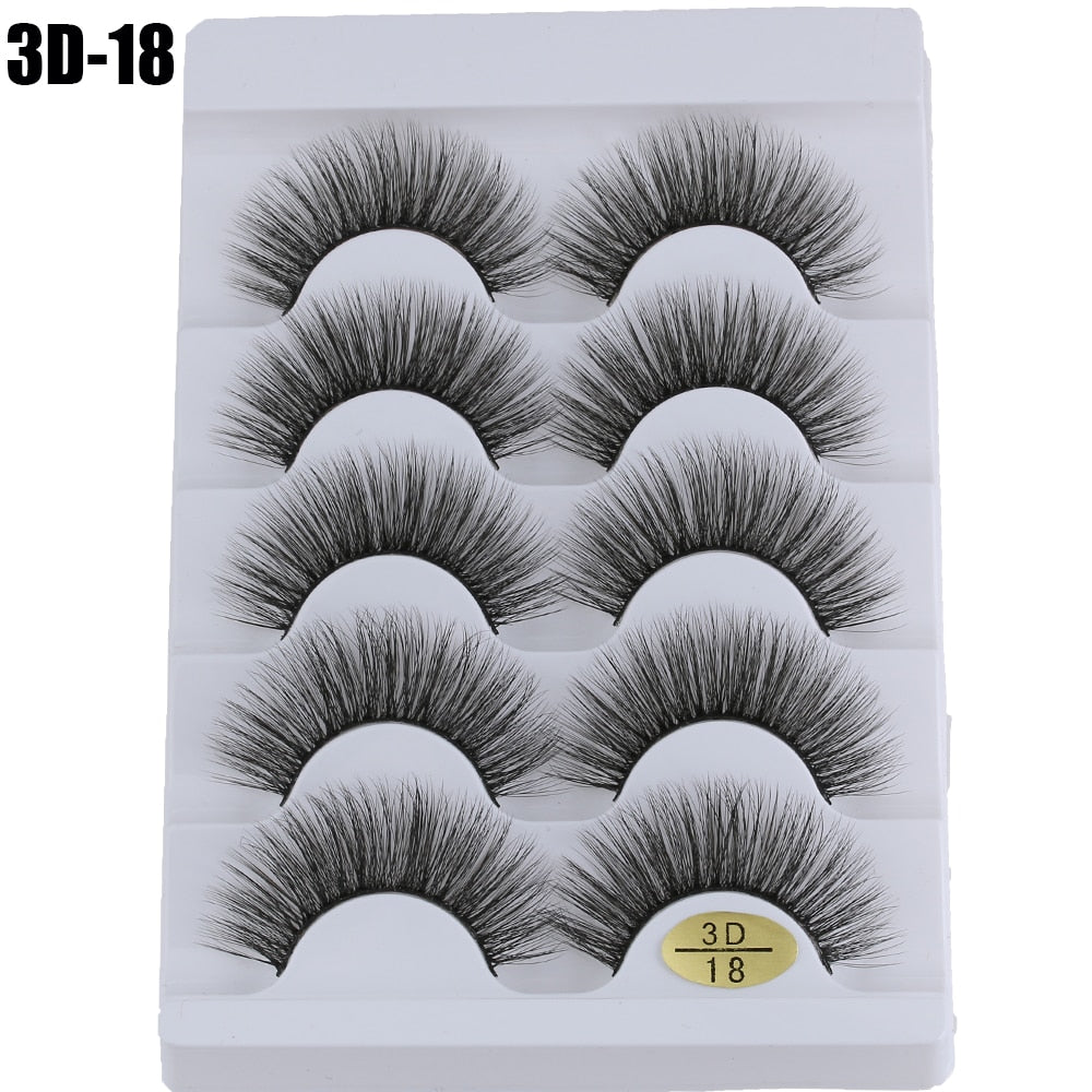 5 Pairs 3D Faux Mink Hair False Eyelashes Wispies Fluffies Drama Natural Long Soft Handmade Cruelty-free Black Lashes