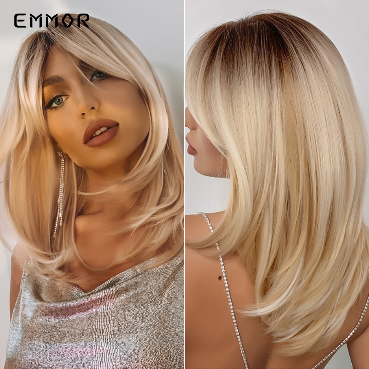 Synthetic Women Long Wavy Wigs Brown with Blonde Wigs Natural Wavy Heat Resistant Wig for Women Wigs