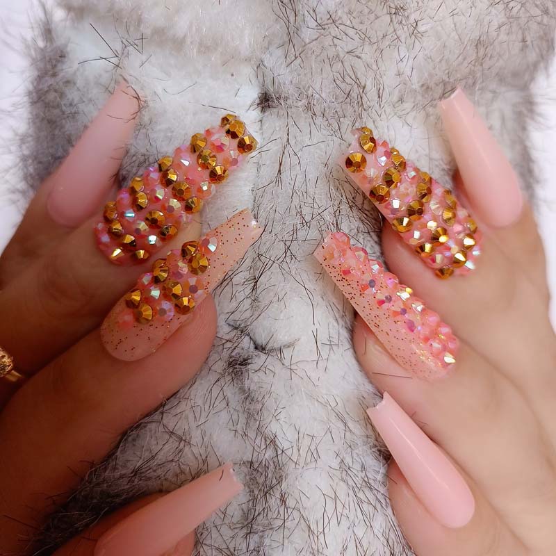 24pcs luxury jewelry long ballet coffin fake nails crystal diamond Transparent
