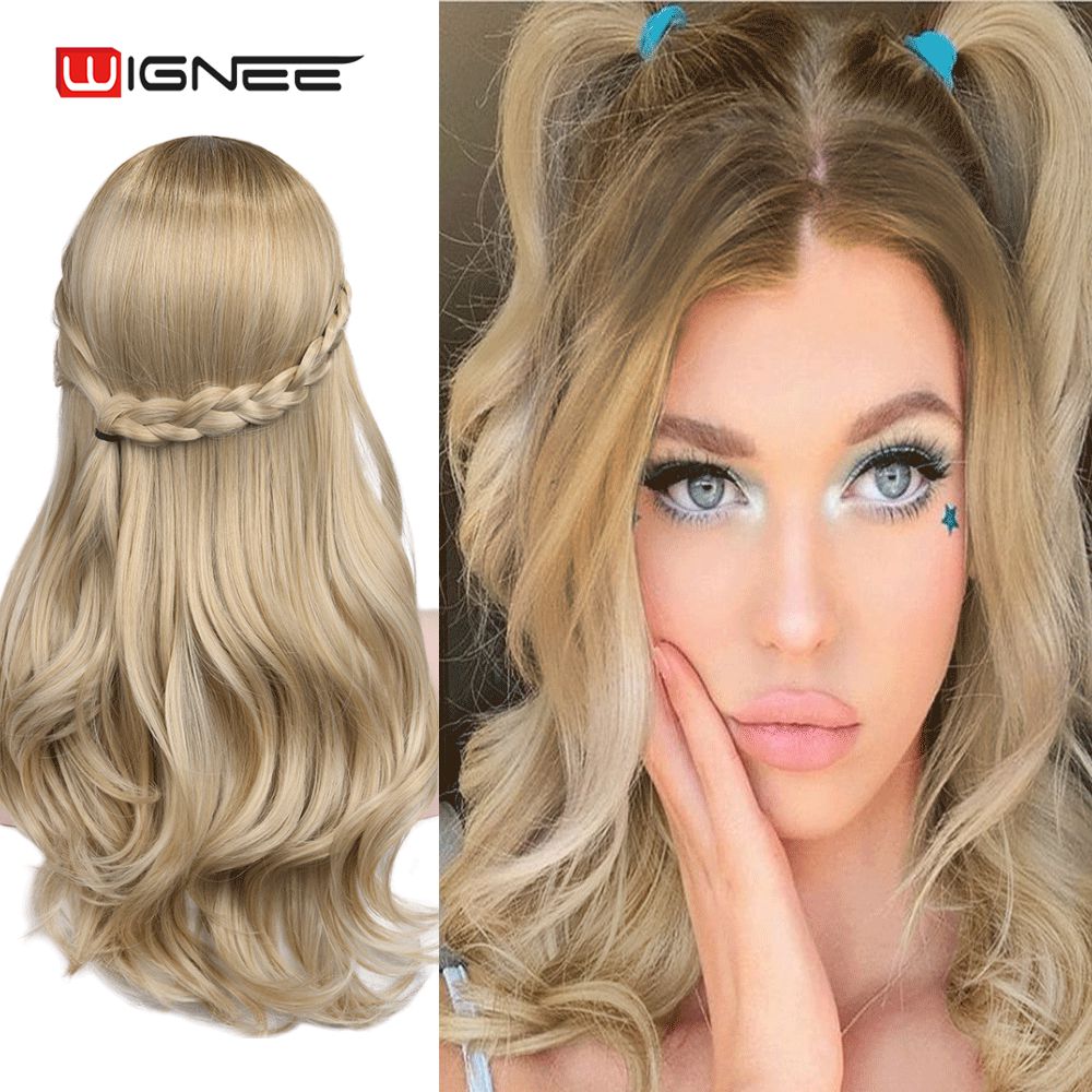 Long Wavy Synthetic Wigs Heat Resistant Middle Part Mix Blue Cosplay Hair For Women African American Natural Party Wigs