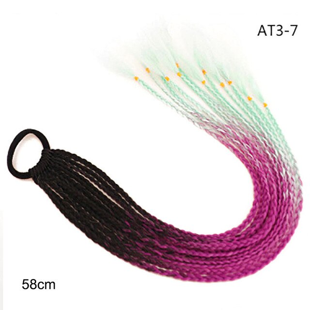 Hair Color Gradient Dirty Braided Ponytail Elastic Hair Band Rubber Headband 60cm