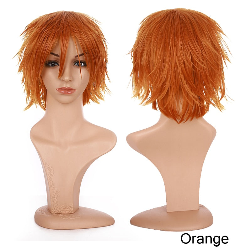 Synthetic Wig Cosplay Wig White Red Green Blue Pink Yellow Hair Short Layer Wig Fake Hair Extension Women Party Wig