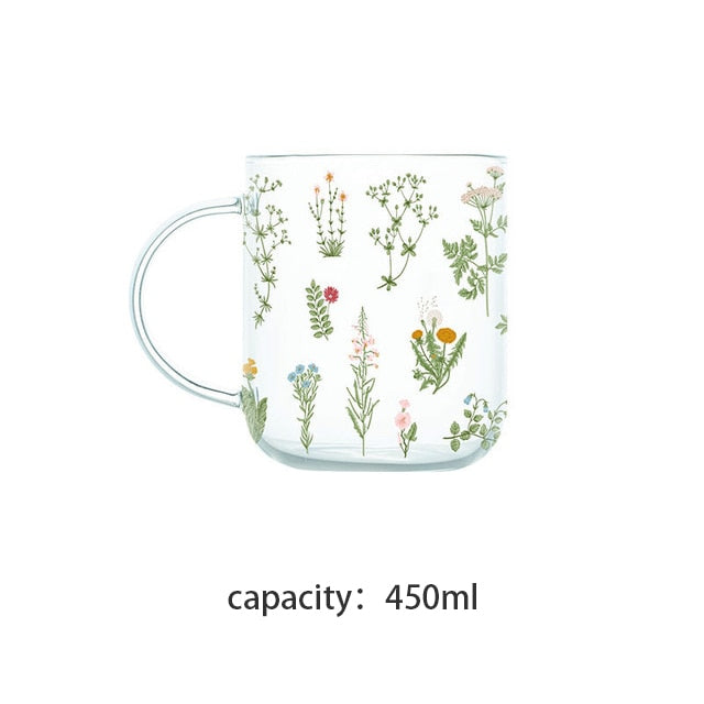 Cartoon Flower Coffee Mug Glass Water Cup Handgrip Milk Breakfast Drinkware Cup