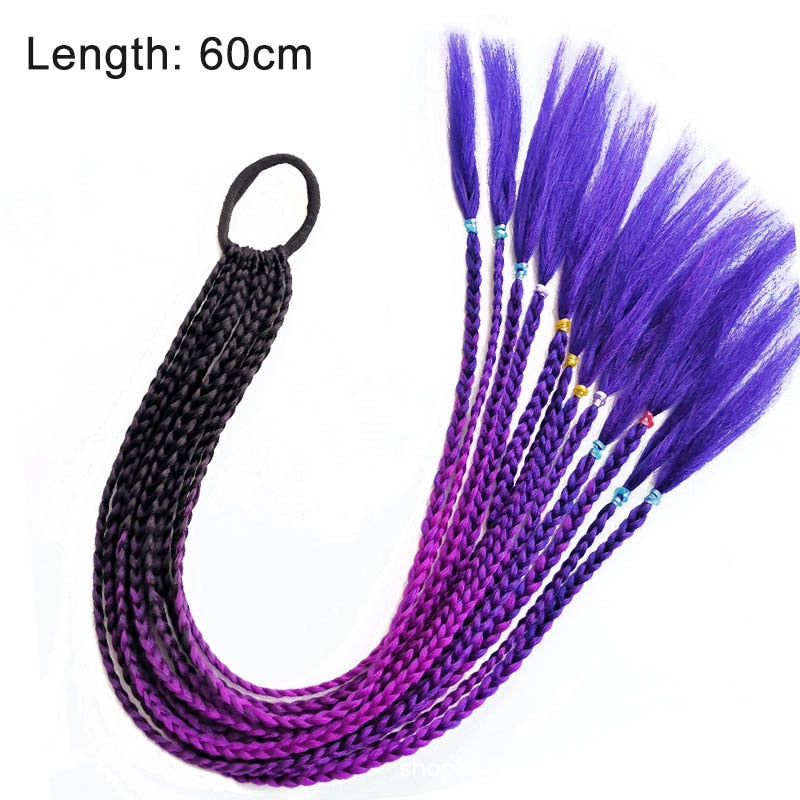 Hair Color Gradient Dirty Braided Ponytail Elastic Hair Band Rubber Headband 60cm