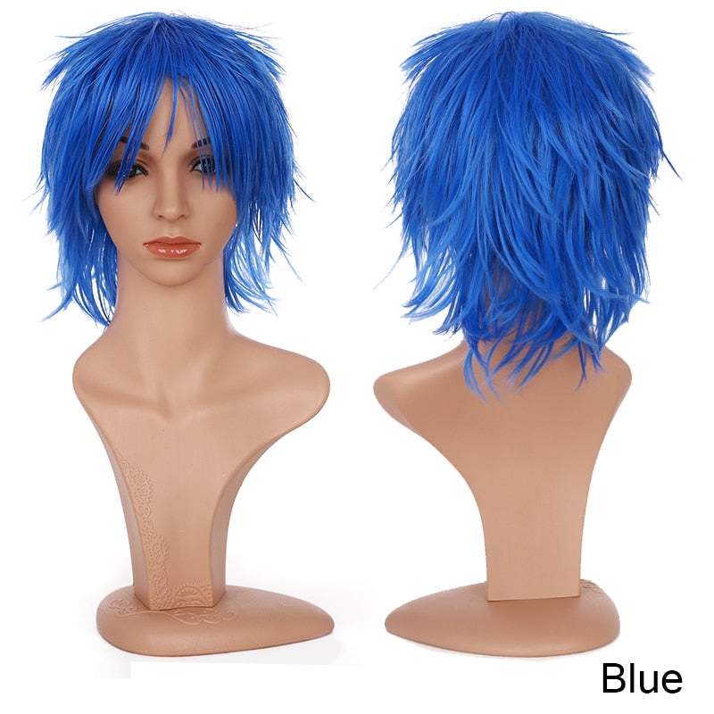 Synthetic Wig Cosplay Wig White Red Green Blue Pink Yellow Hair Short Layer Wig Fake Hair Extension Women Party Wig