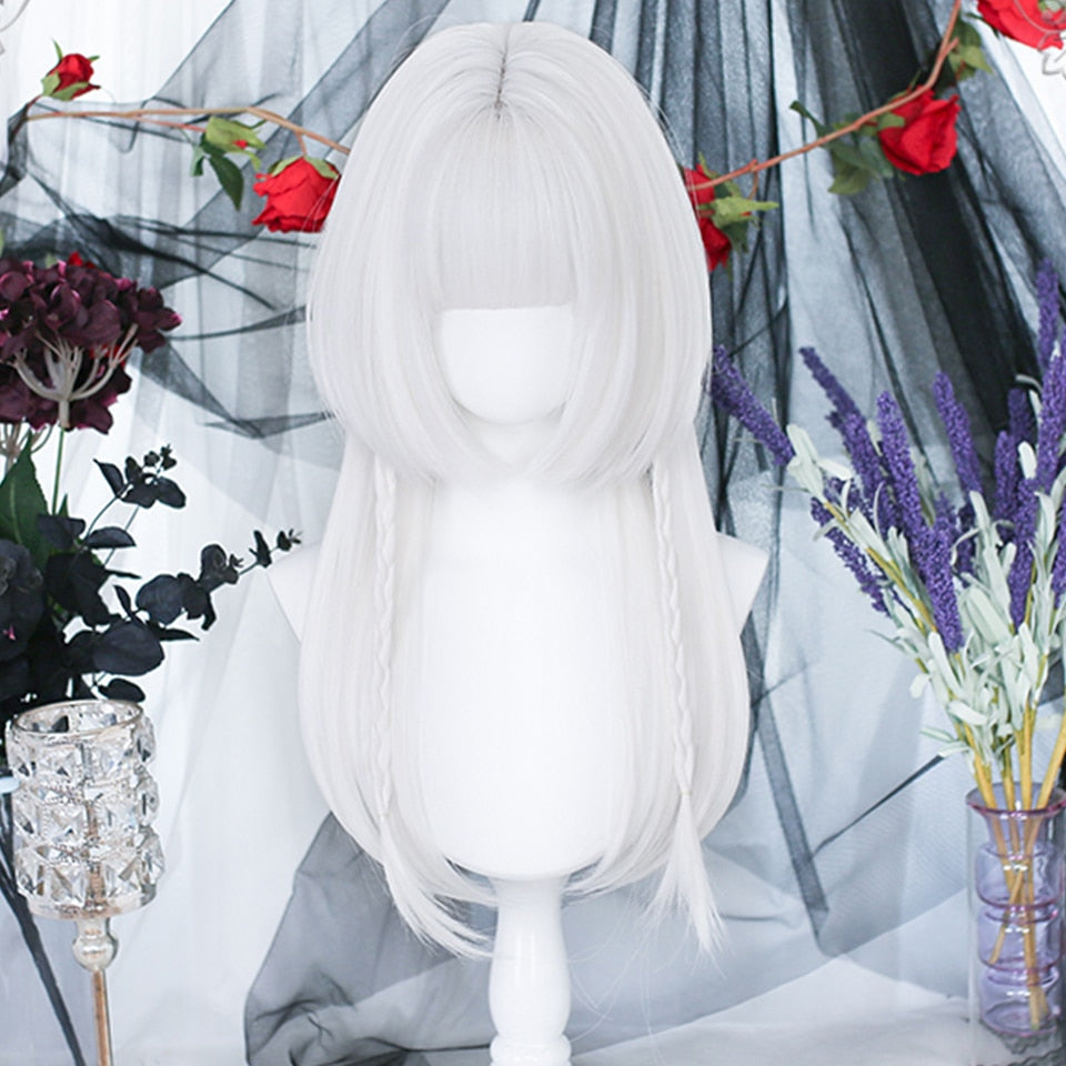 lolita wigs Long straight wigs lady gray blue high temperature resistant synthetic wig cosplay party natural wig