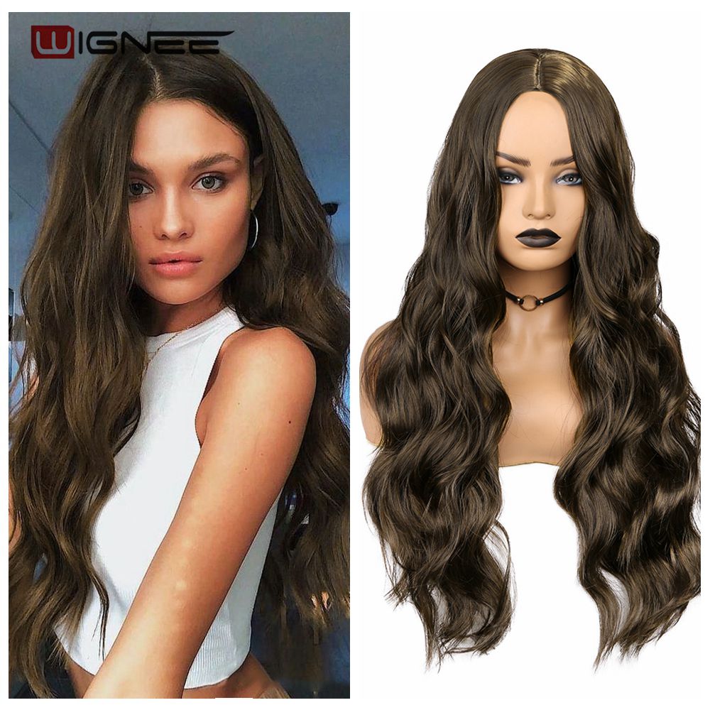 Long Wavy Synthetic Wigs Heat Resistant Middle Part Mix Blue Cosplay Hair For Women African American Natural Party Wigs