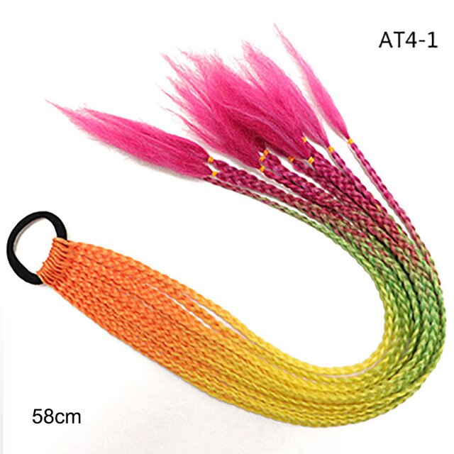Hair Color Gradient Dirty Braided Ponytail Elastic Hair Band Rubber Headband 60cm
