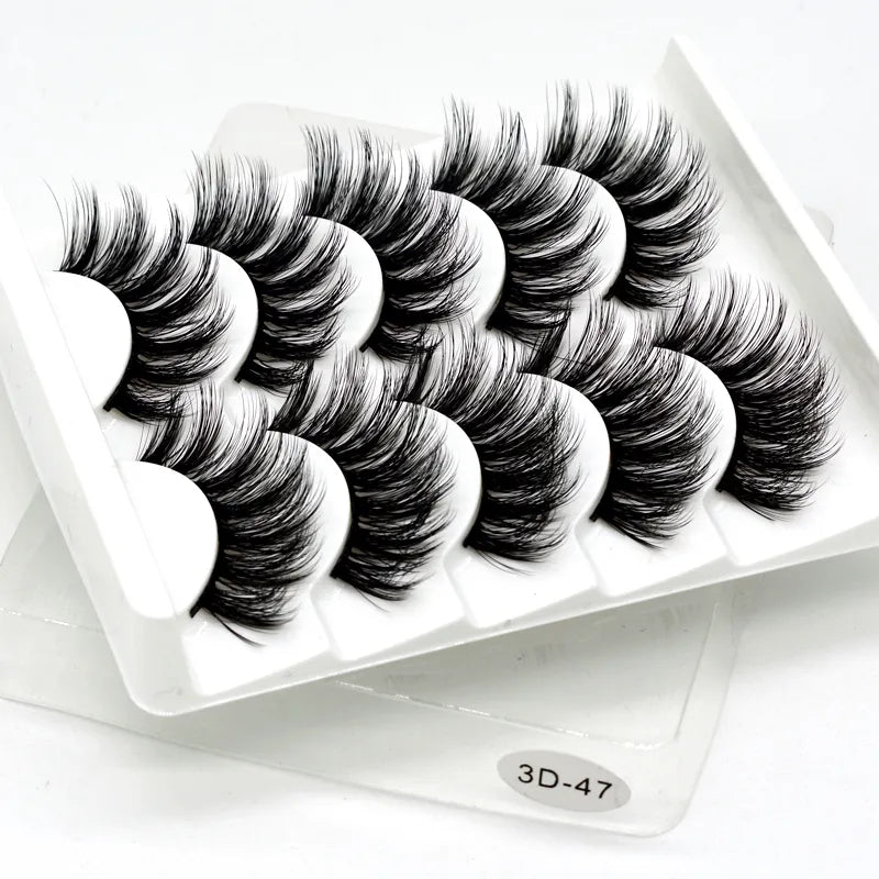 3D Mink Lashes 2/5/8 Pairs Natural False Eyelashes Fluffy Soft Wispy Volume Dramatic Long Cross Eyelash Extension