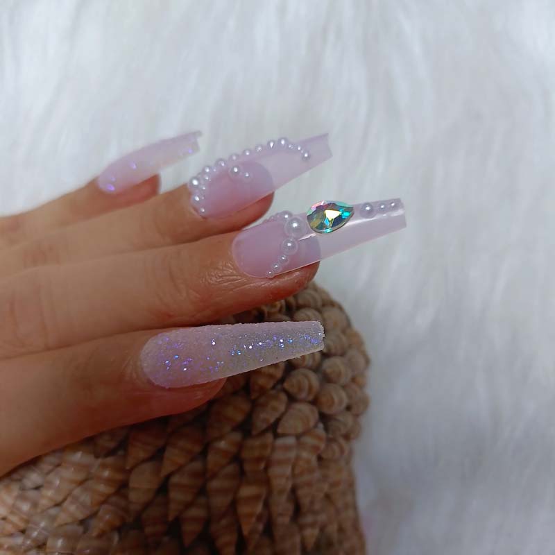 24pcs luxury jewelry long ballet coffin fake nails crystal diamond Transparent