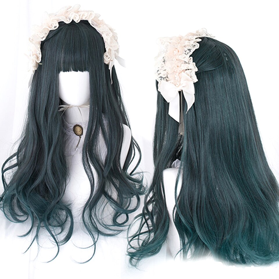 lolita wigs Long straight wigs lady gray blue high temperature resistant synthetic wig cosplay party natural wig