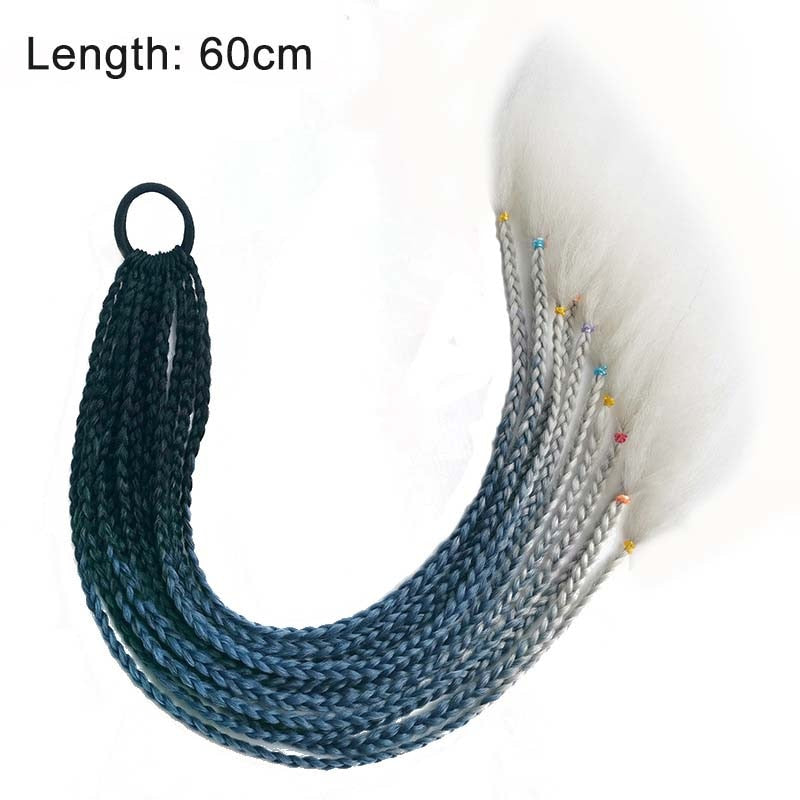 Hair Color Gradient Dirty Braided Ponytail Elastic Hair Band Rubber Headband 60cm