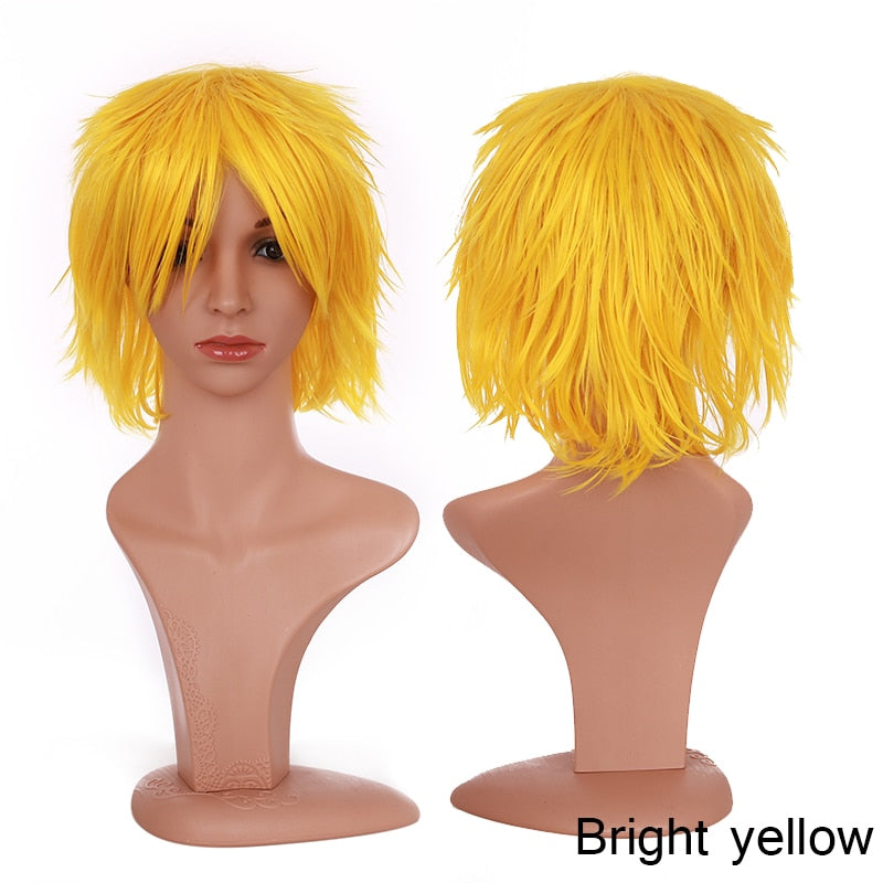 Synthetic Wig Cosplay Wig White Red Green Blue Pink Yellow Hair Short Layer Wig Fake Hair Extension Women Party Wig