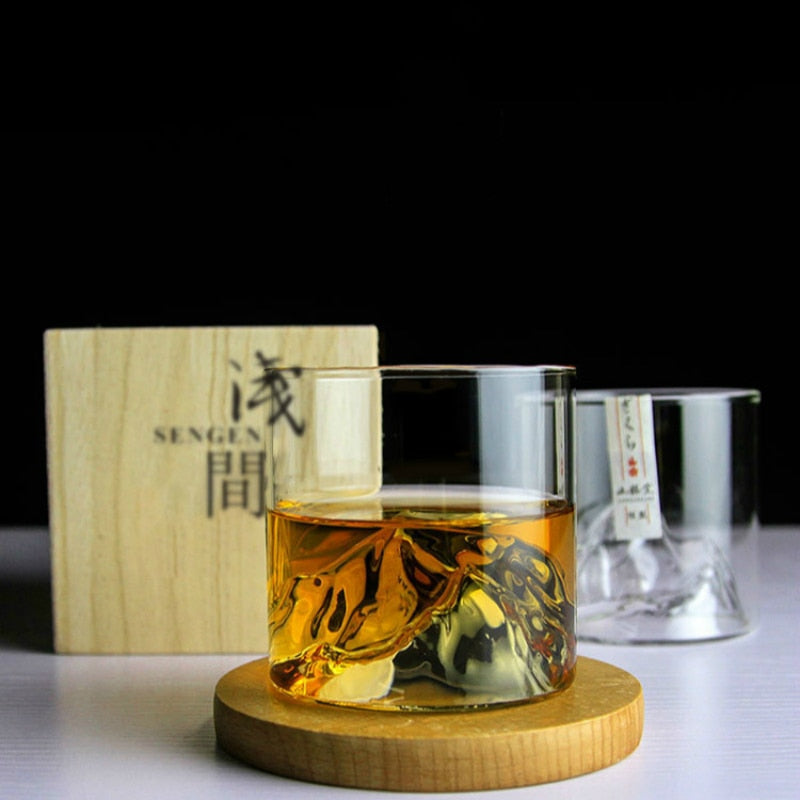 Niche Japanese Style Whisky Cup-Shallow Mountain Liqueur XO Wine Cup EDO Guanshan Fuji Artwork Wooden Box Whiskey Glass