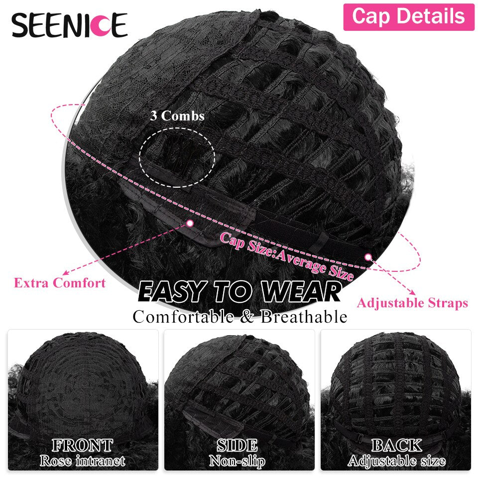 Short Hair Afro Kinky Curly Wigs With Bangs For Black Women Fluffy Synthetic African Ombre Glueless Cosplay Natural Brown Wigs