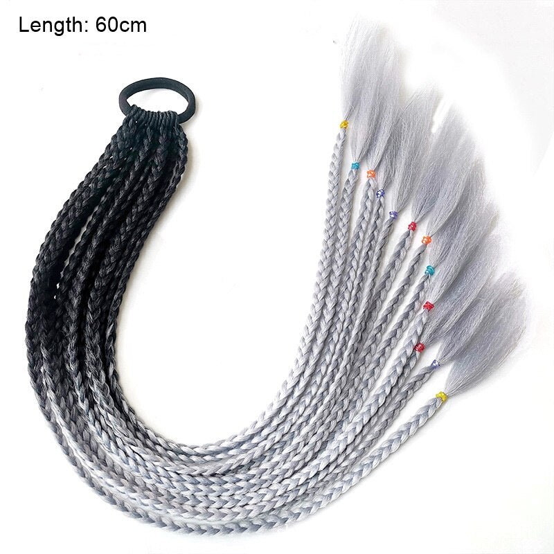 Hair Color Gradient Dirty Braided Ponytail Elastic Hair Band Rubber Headband 60cm