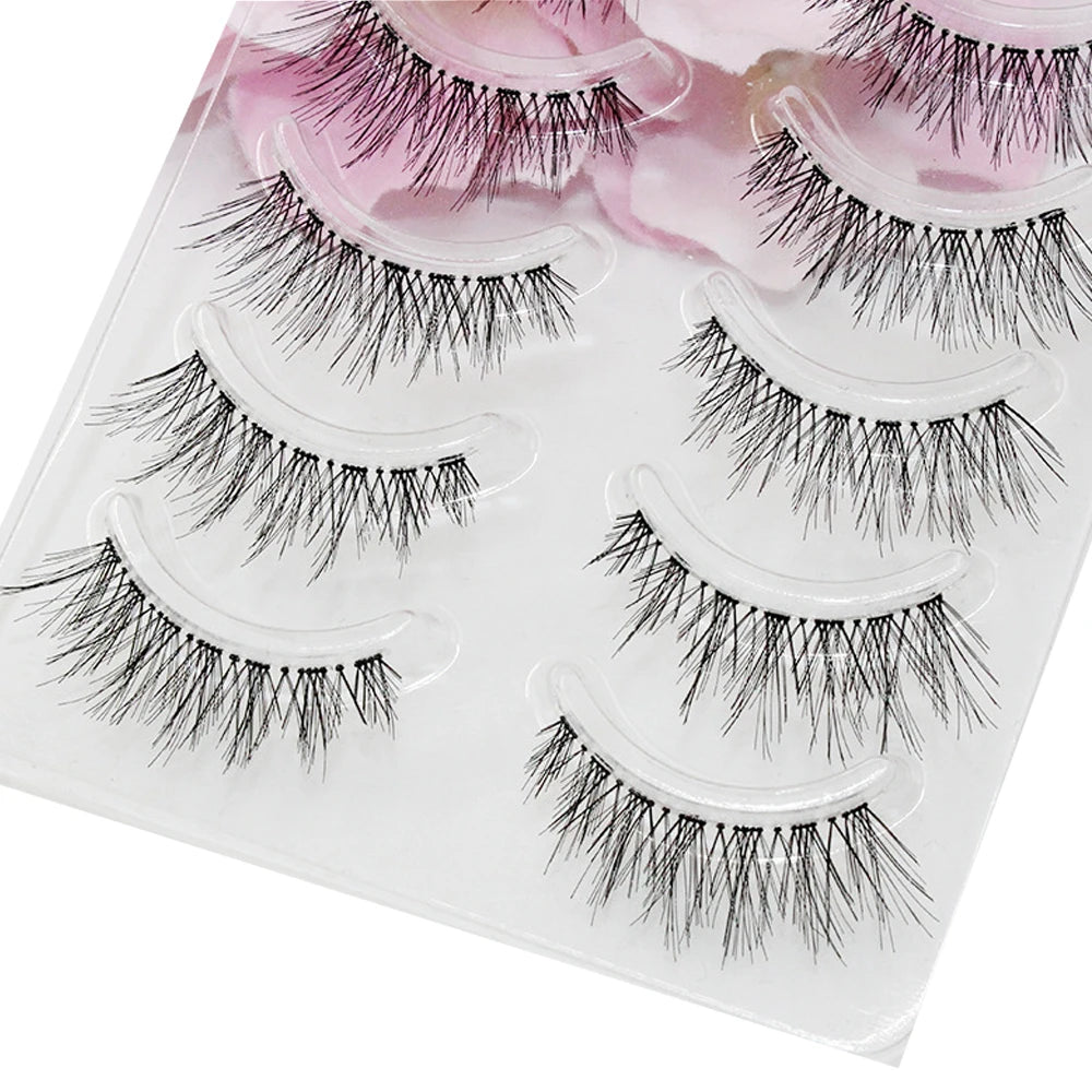 5/10pairs Invisible Band Transparent 3D Mink Fur Lashes Natural Long Wispy False Eyelashes
