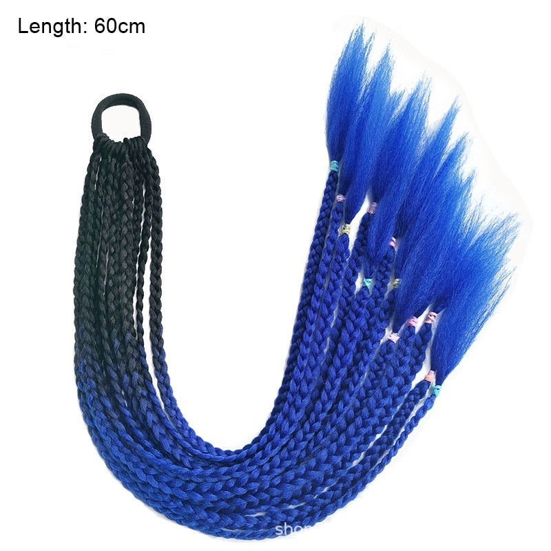 Hair Color Gradient Dirty Braided Ponytail Elastic Hair Band Rubber Headband 60cm