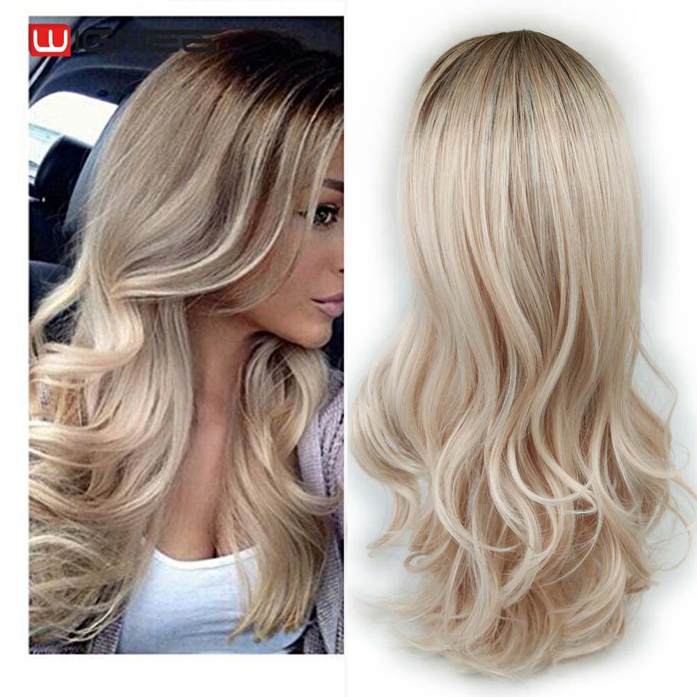 Long Wavy Synthetic Wigs Heat Resistant Middle Part Mix Blue Cosplay Hair For Women African American Natural Party Wigs
