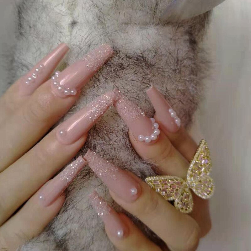 24pcs luxury jewelry long ballet coffin fake nails crystal diamond Transparent