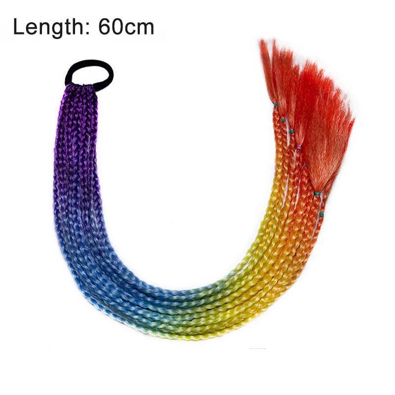 Hair Color Gradient Dirty Braided Ponytail Elastic Hair Band Rubber Headband 60cm