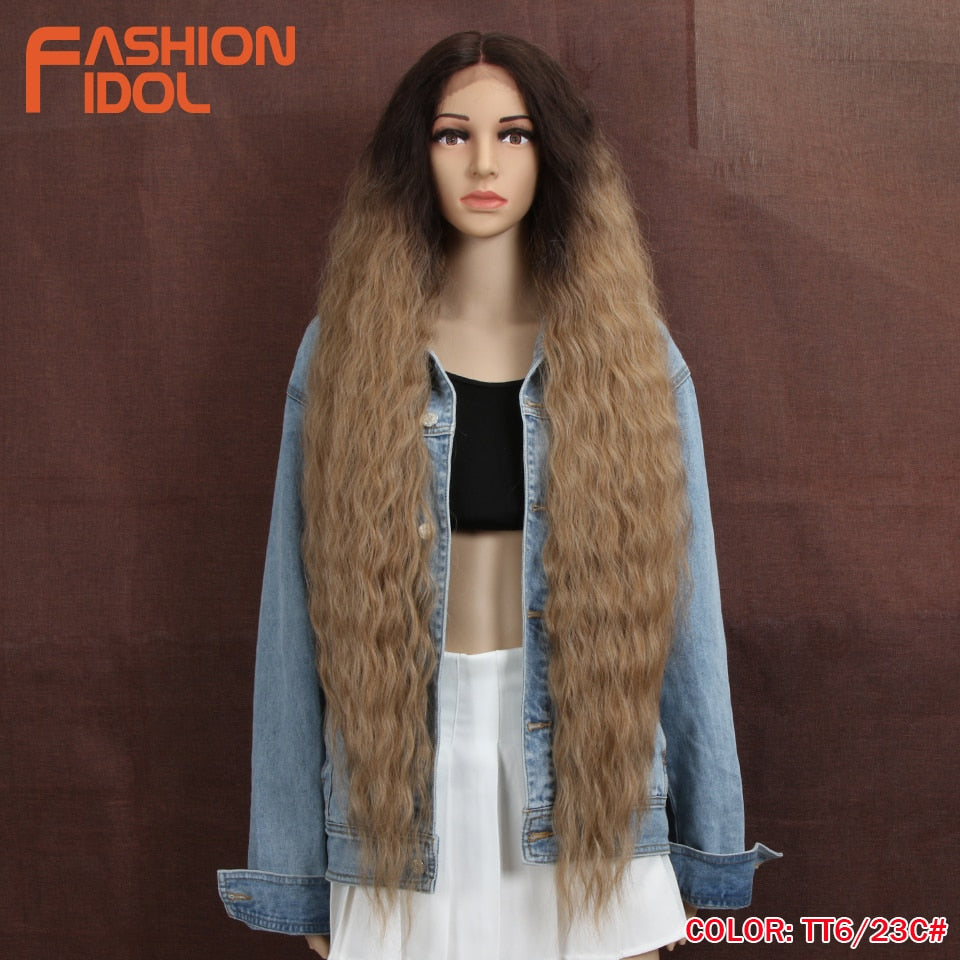 42" Loose Wave Lace Front Wig Hair Synthetic Wigs For Women Ombre Blonde Water Wavy Long Curly Hair Wig Cosplay
