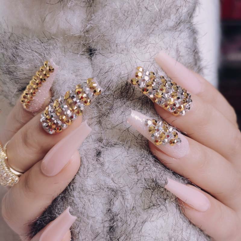 24pcs luxury jewelry long ballet coffin fake nails crystal diamond Transparent