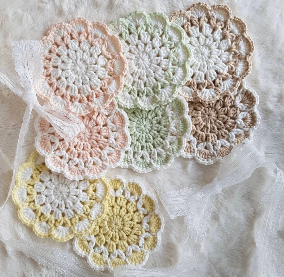 DIY  Crochet Granny Square Cup Coaster Placemat Pad Tea Mug Coffee Mat Kitchen Table Decor Wedding Gift