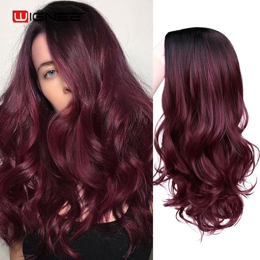 Long Wavy Synthetic Wigs Heat Resistant Middle Part Mix Blue Cosplay Hair For Women African American Natural Party Wigs