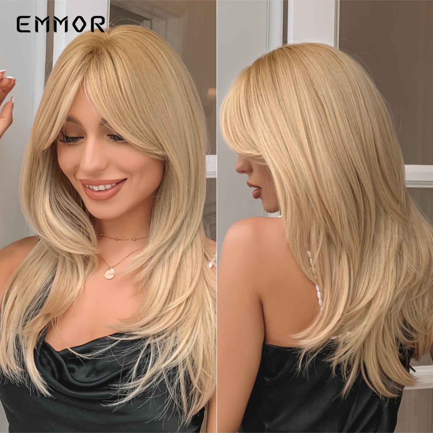 Synthetic Women Long Wavy Wigs Brown with Blonde Wigs Natural Wavy Heat Resistant Wig for Women Wigs