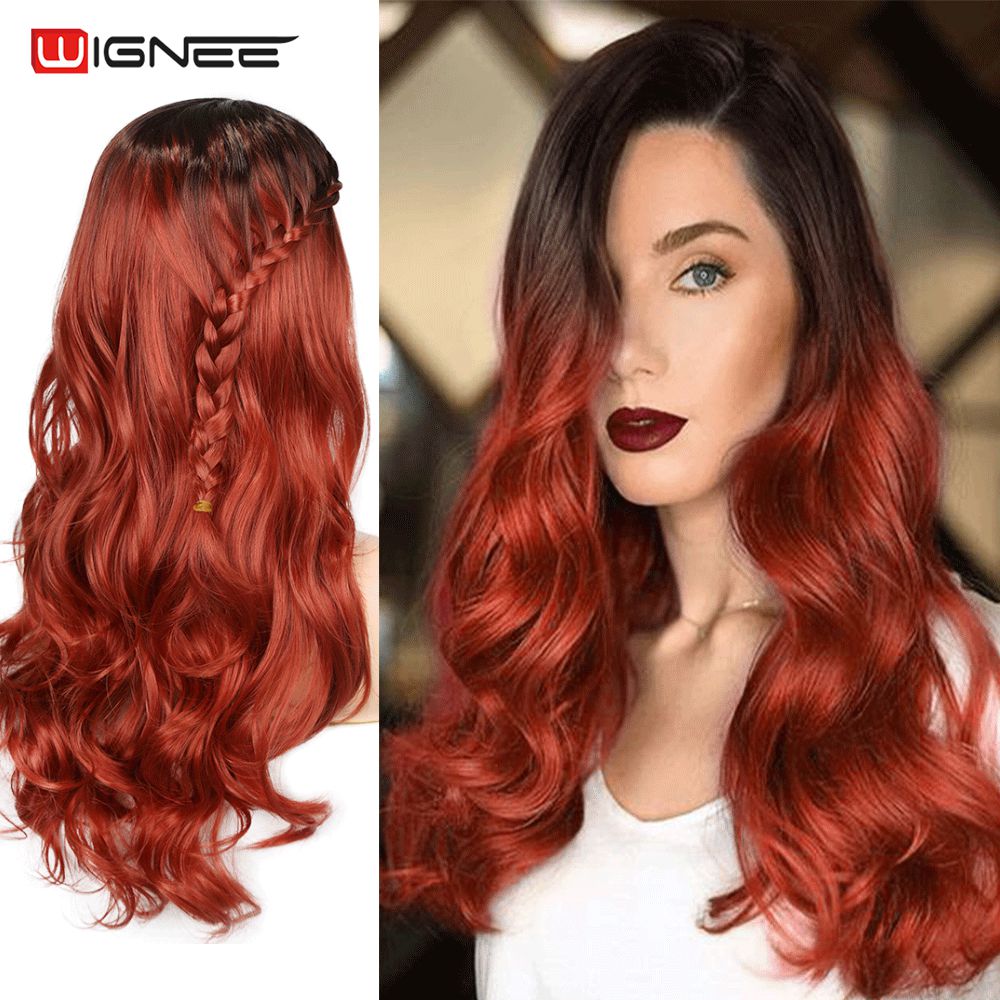Long Wavy Synthetic Wigs Heat Resistant Middle Part Mix Blue Cosplay Hair For Women African American Natural Party Wigs