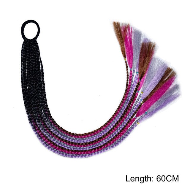 Hair Color Gradient Dirty Braided Ponytail Elastic Hair Band Rubber Headband 60cm