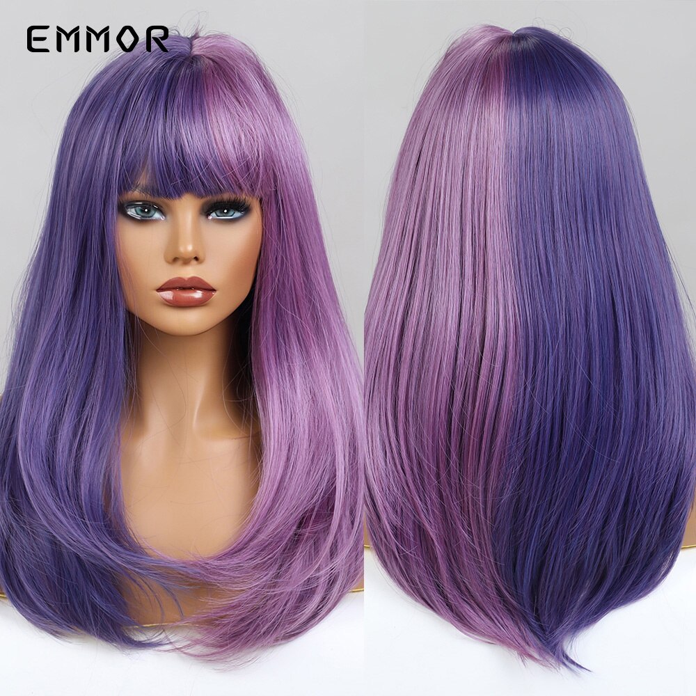 Synthetic Wigs Ombre Pink Brown Wig With Bangs Layered Hair Cosplay Daily Party Natural Heat Resistant Wigs for Women